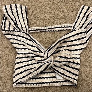 Striped Black and White Knit Crop Top
